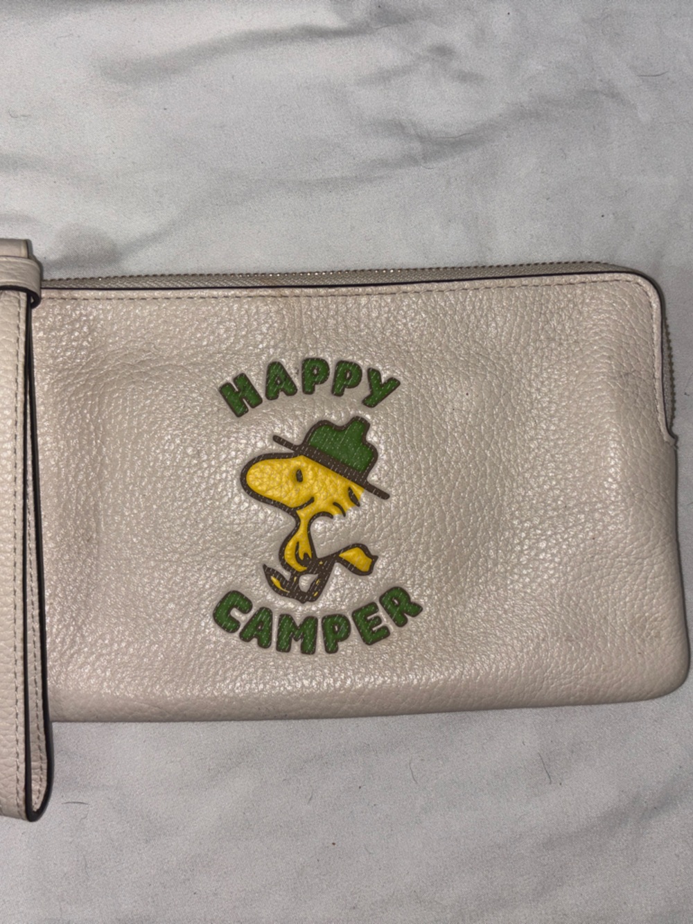 Happy Camper Embellished Wristlet - Cream Leather coach peanuts Woodstock